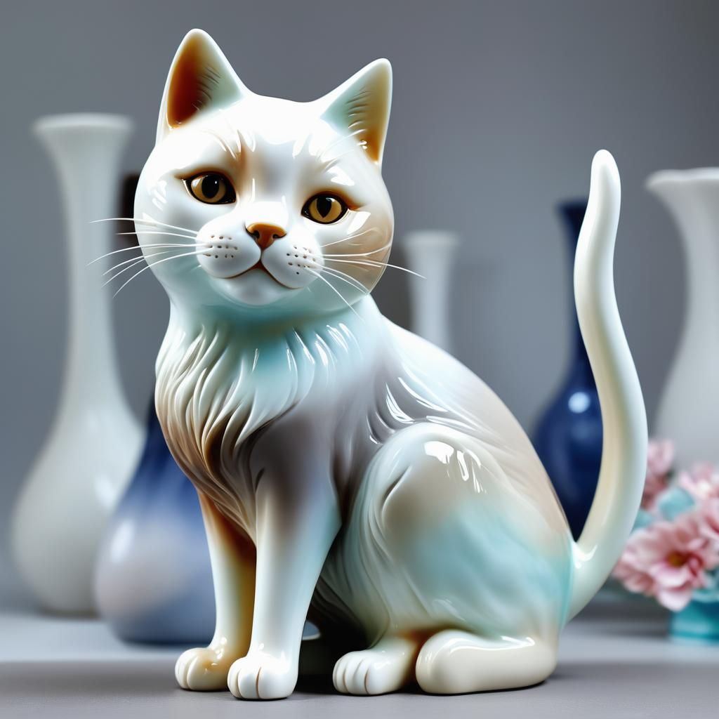 Elegant Porcelain Cat Sculpture
