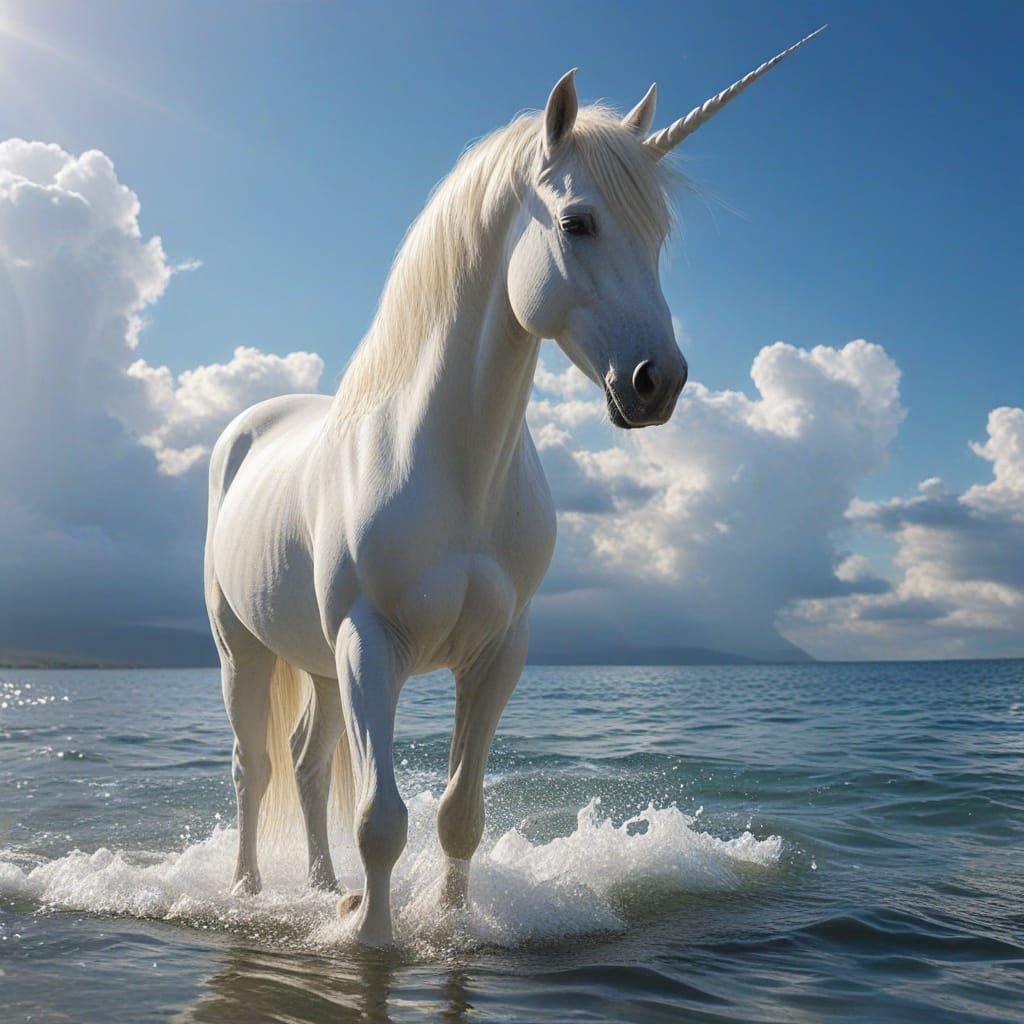 Majestic Water Unicorn in Heavenly Sunshine