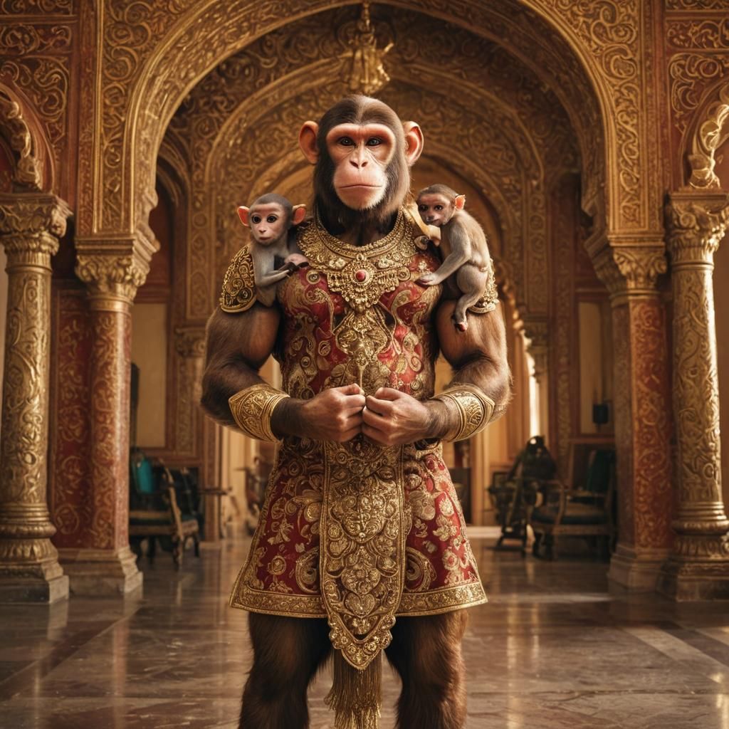 Indian Palace Monkeys: Dynamic Comic Book Illustration