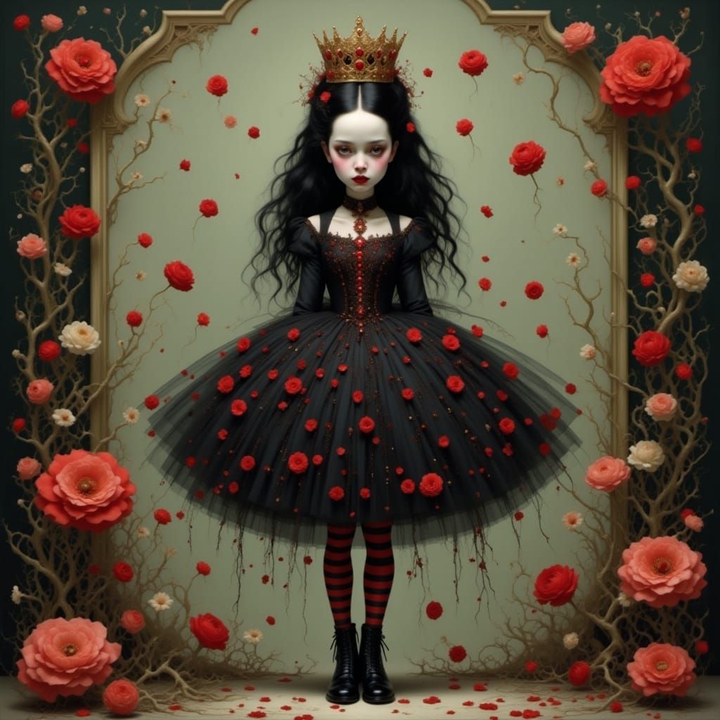 Punk Girl Steps Out of Playing Cards with Ruby Crown