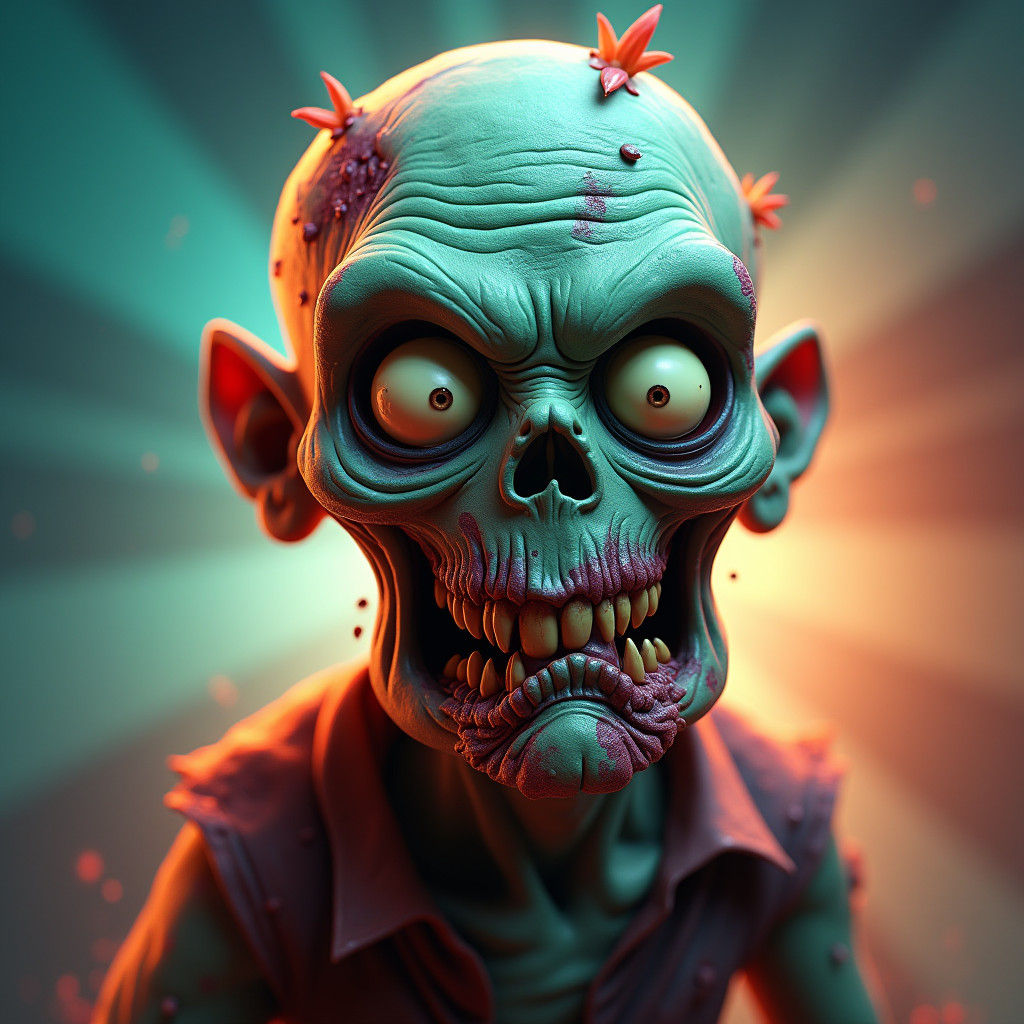 Cartoon Zombie Face in Pixar Style