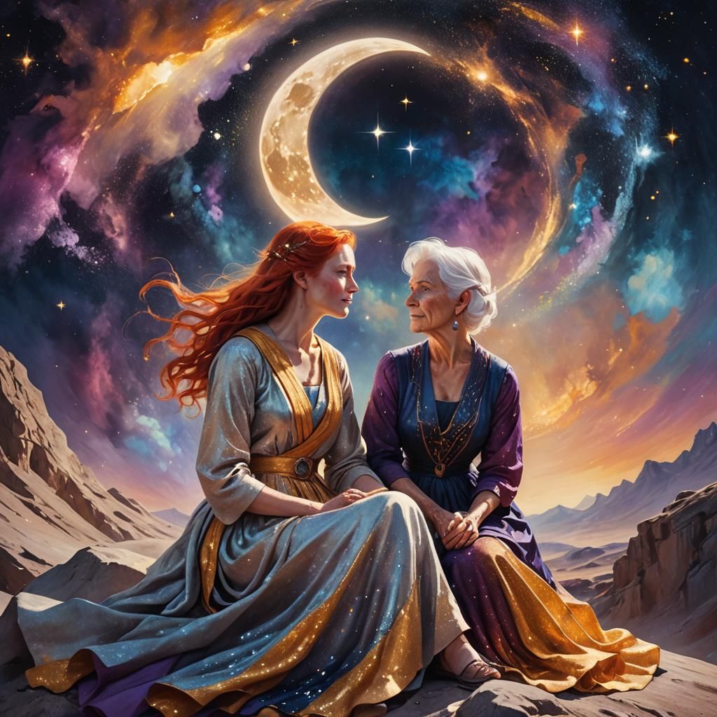 Fantasy Moon Portrait in Oil Painting Style