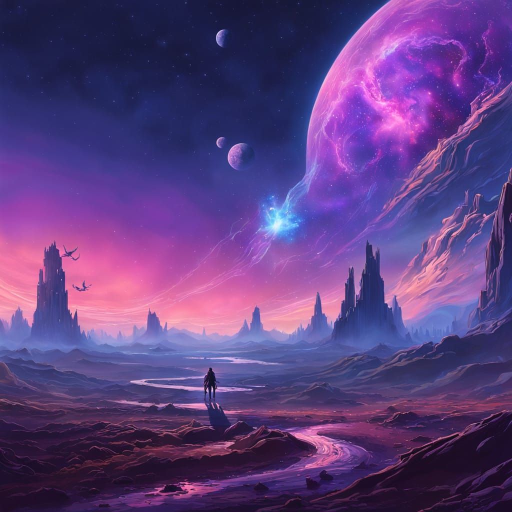 Ethereal Cosmic Collision in Rich Plum Purples and Celestial...