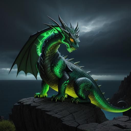 A majestic, ancient dragon with emerald green scales and glo...