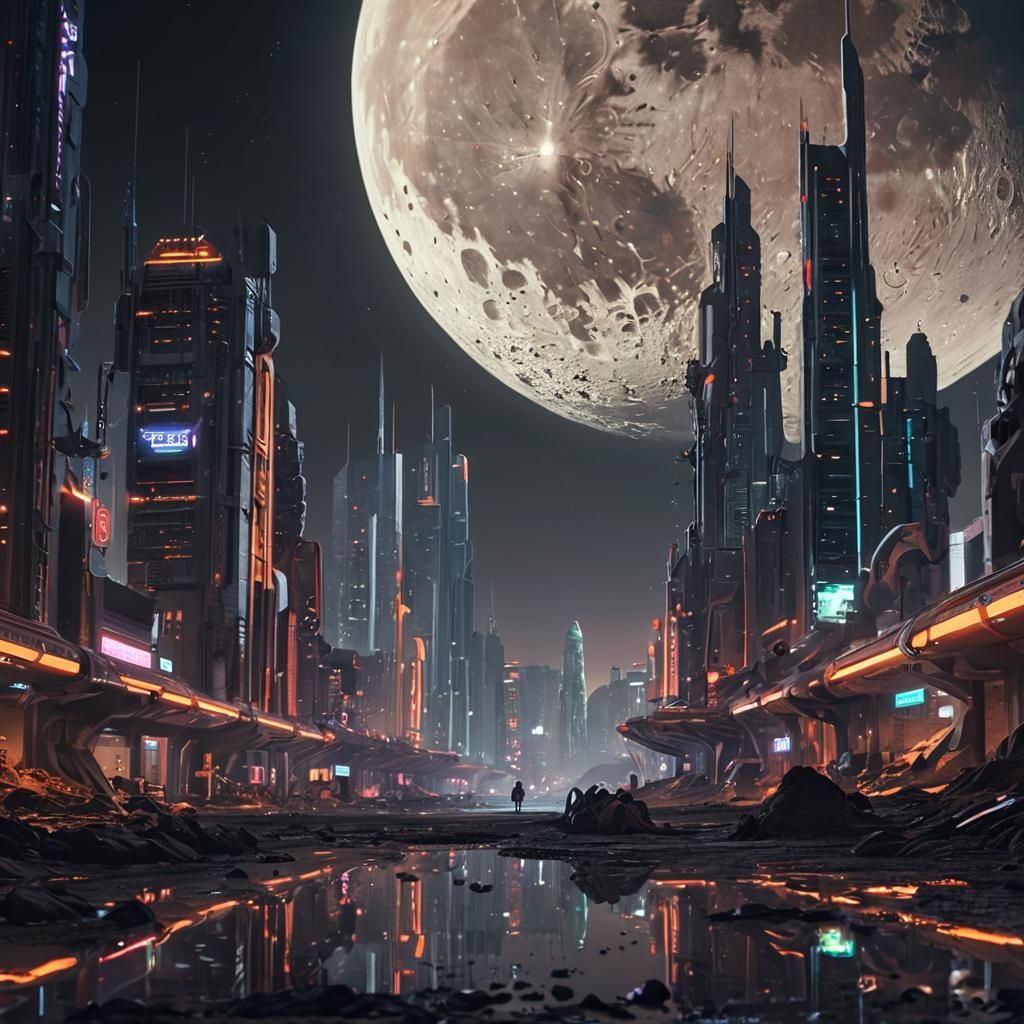 Futuristic Lunar Cityscape Inspired by Retro Sci-Fi Art
