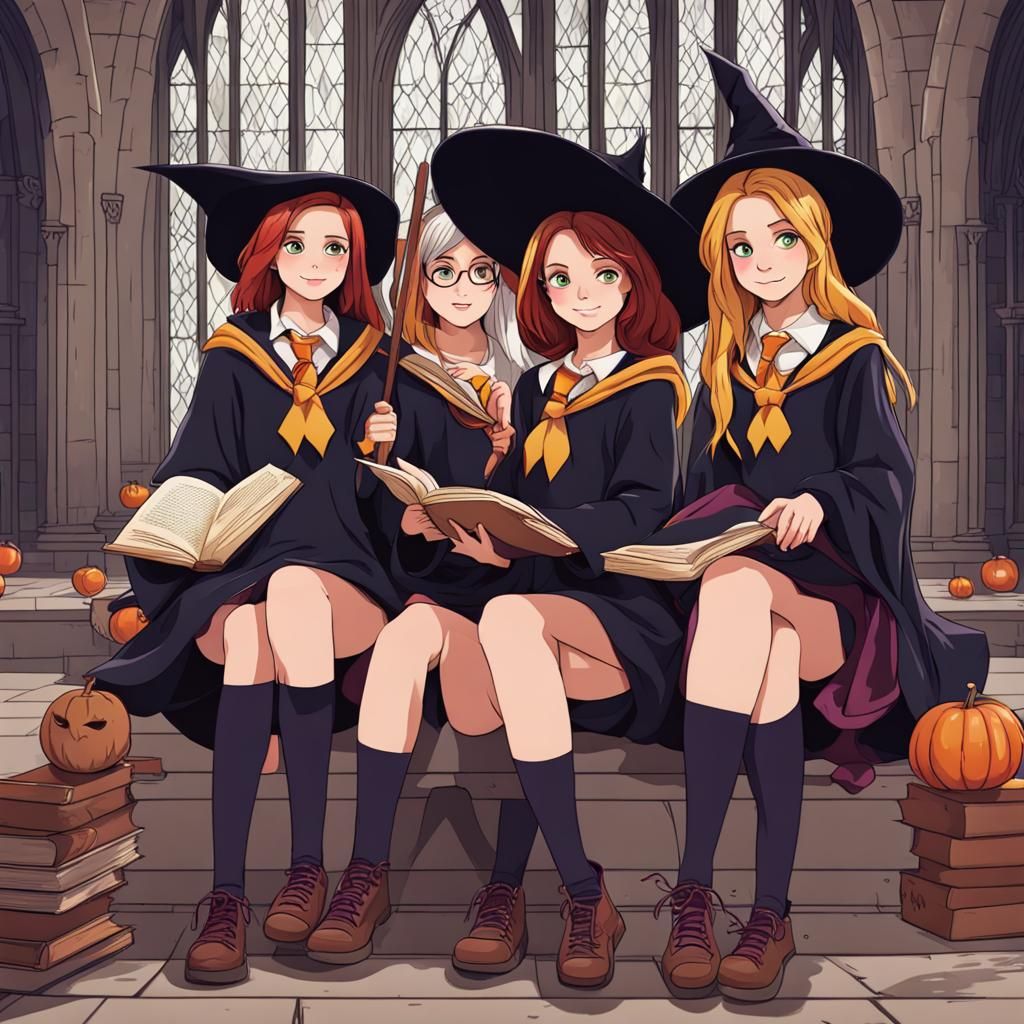 Witch Schoolgirls at Hogwarts