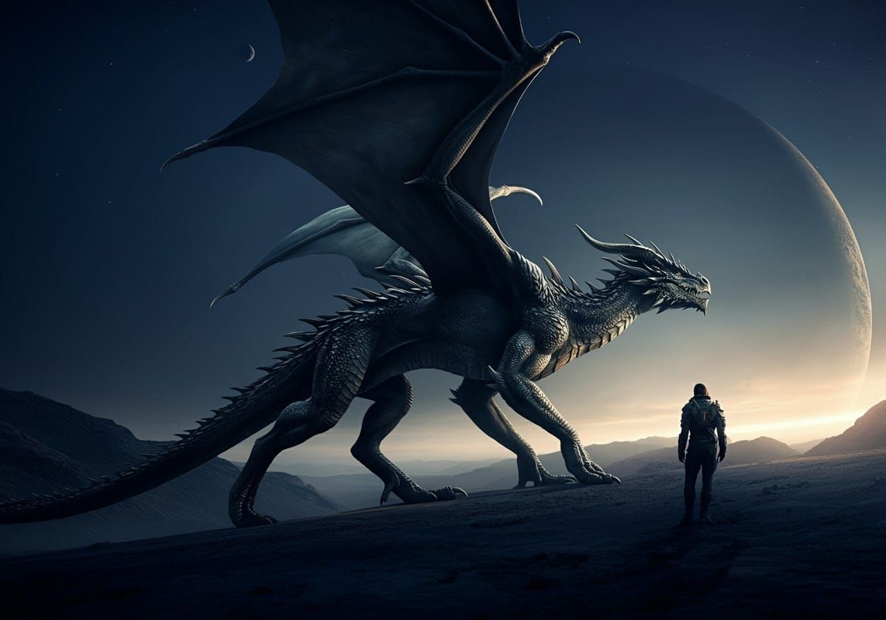 Majestic Dragon Roams Uncharted Alien Planet
