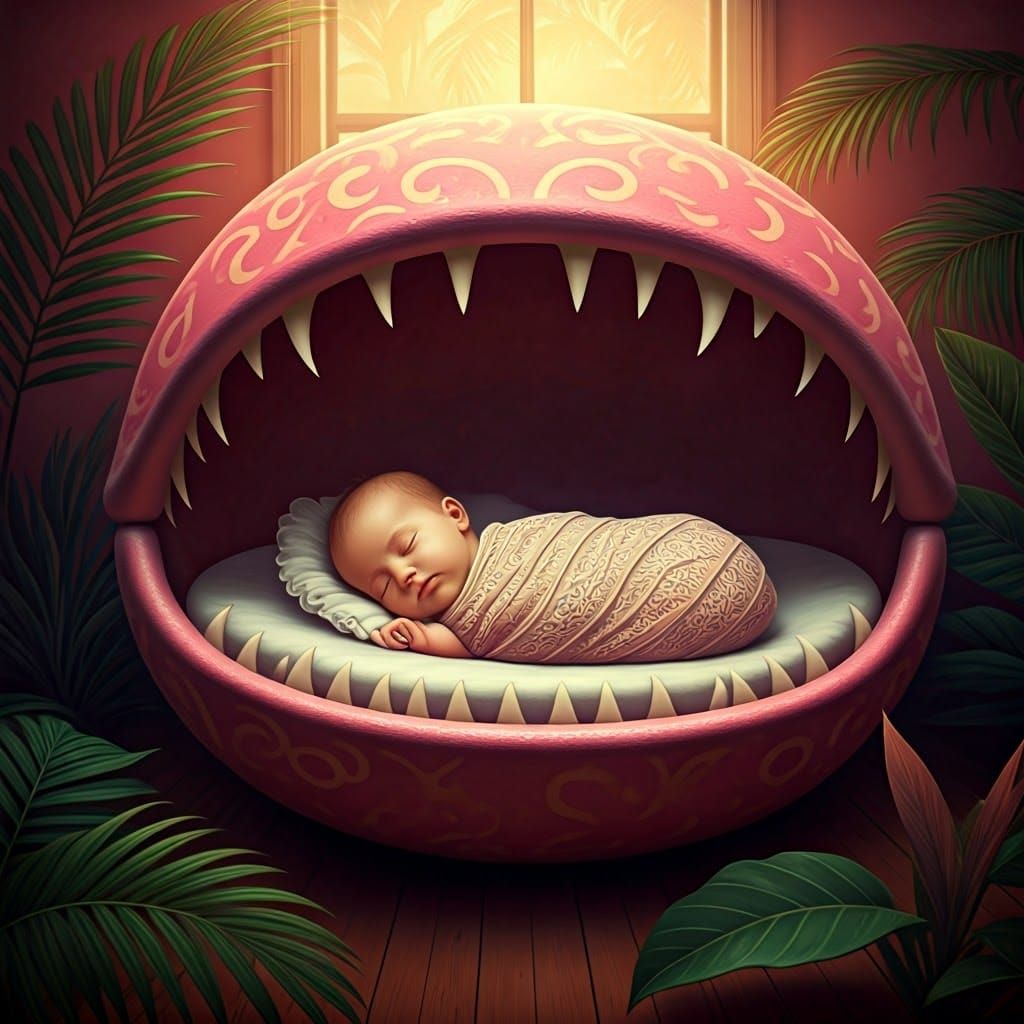 Baby in Venus Flytrap Crib: Fairy Tale Nursery