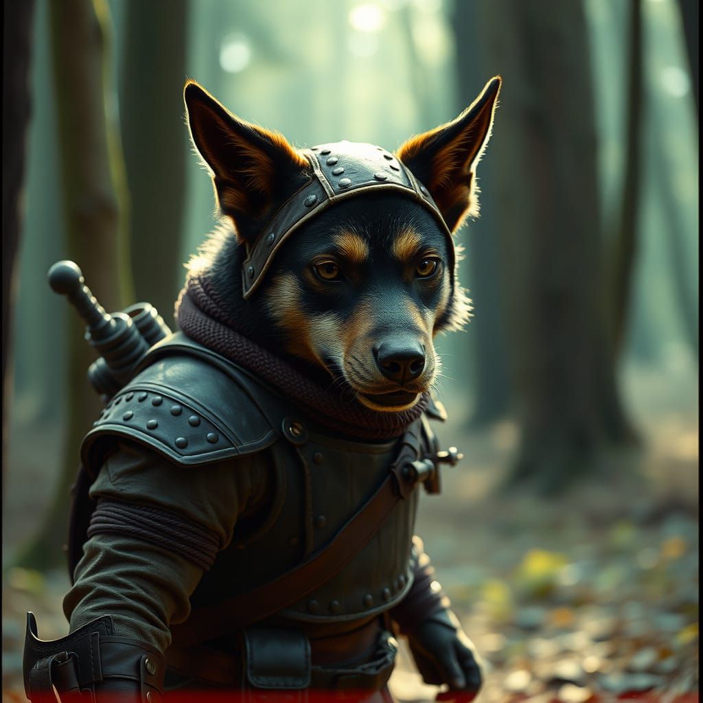 Dog Rogue in Mystical Forest, Cinematic Film Still