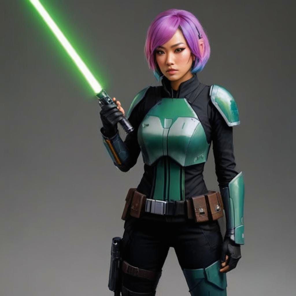 Sabine Wren with Lightsaber in Mandalorian Armor