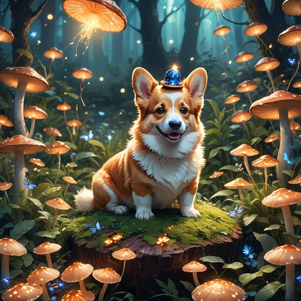 Corgi on Mushroom: Fantasy Concept Art