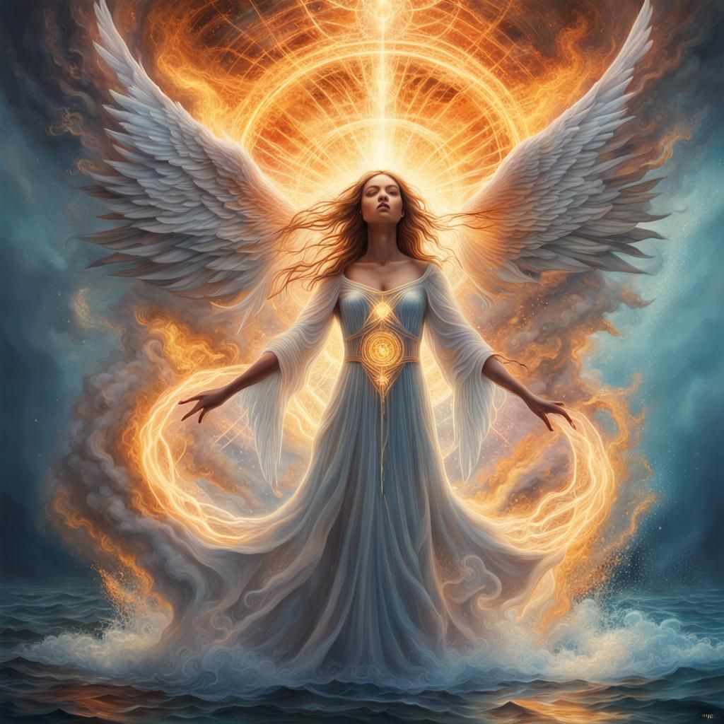 Elemental Angel of Sacred Geometry in Hyperrealistic Style