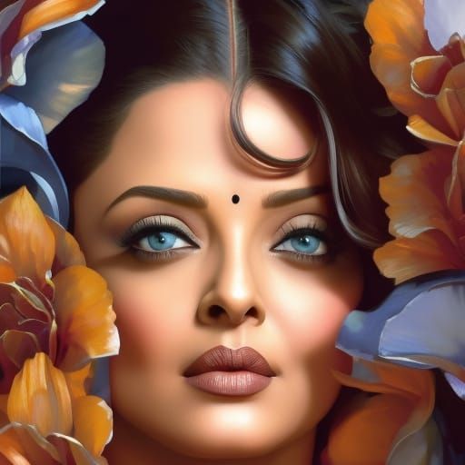 Aishwarya Rai Portrait in Hyperdetailed Splash Art Style