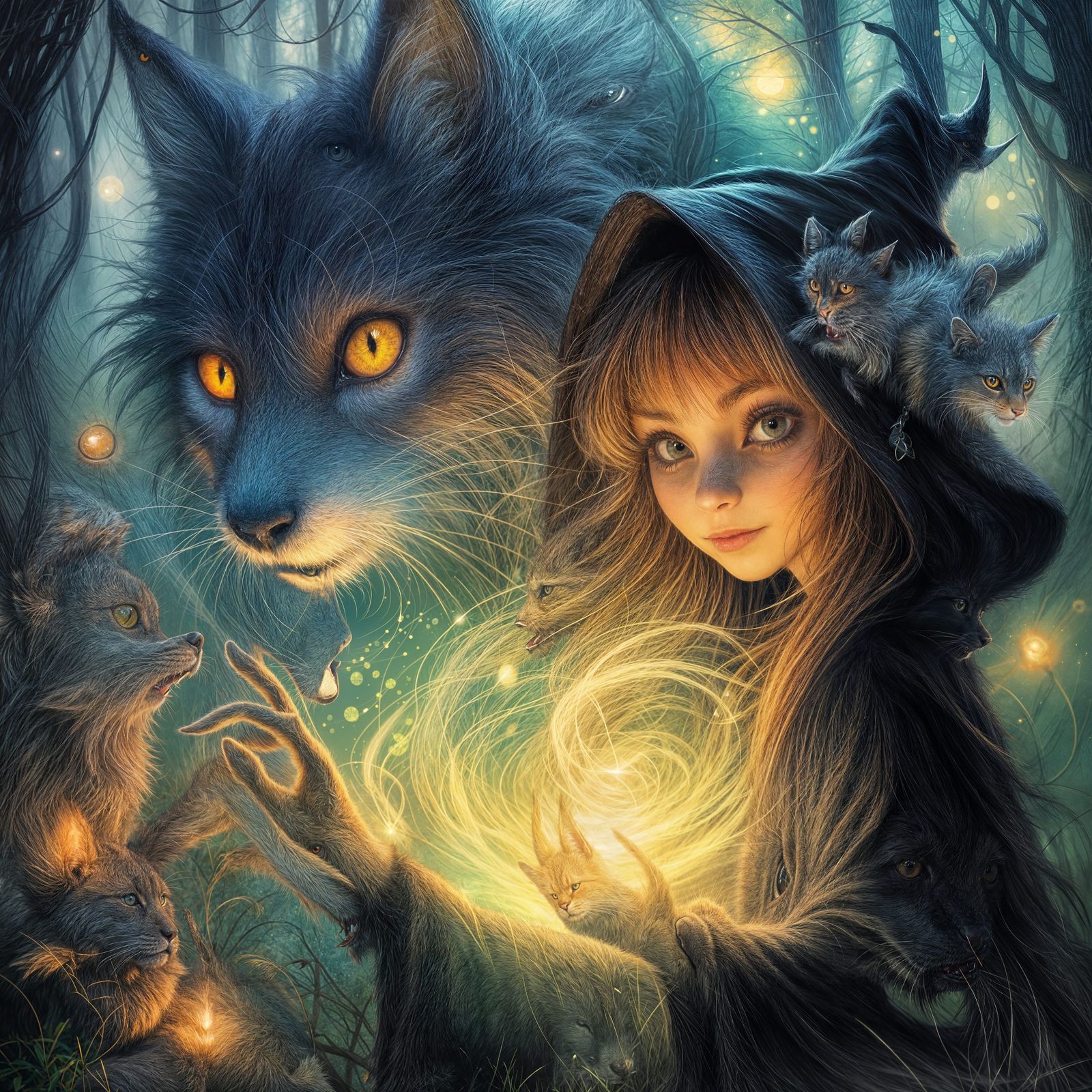 Whimsical Furry Witch Conjures Forest Spirits in Dark Magic