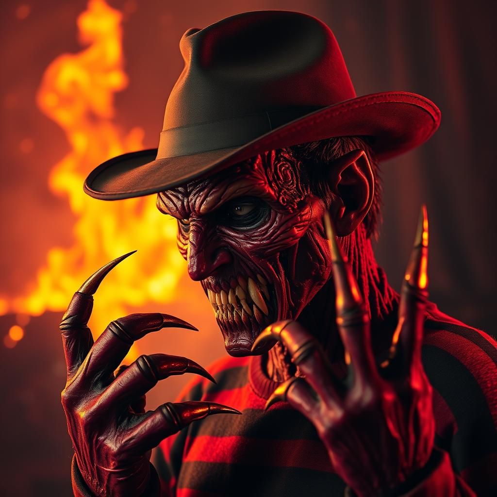 Demonic Freddy Krueger in Dark Biomechanical Art