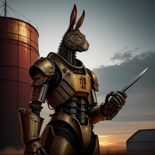 Diesel Punk Animatronic Rabbit in Rusty Armor