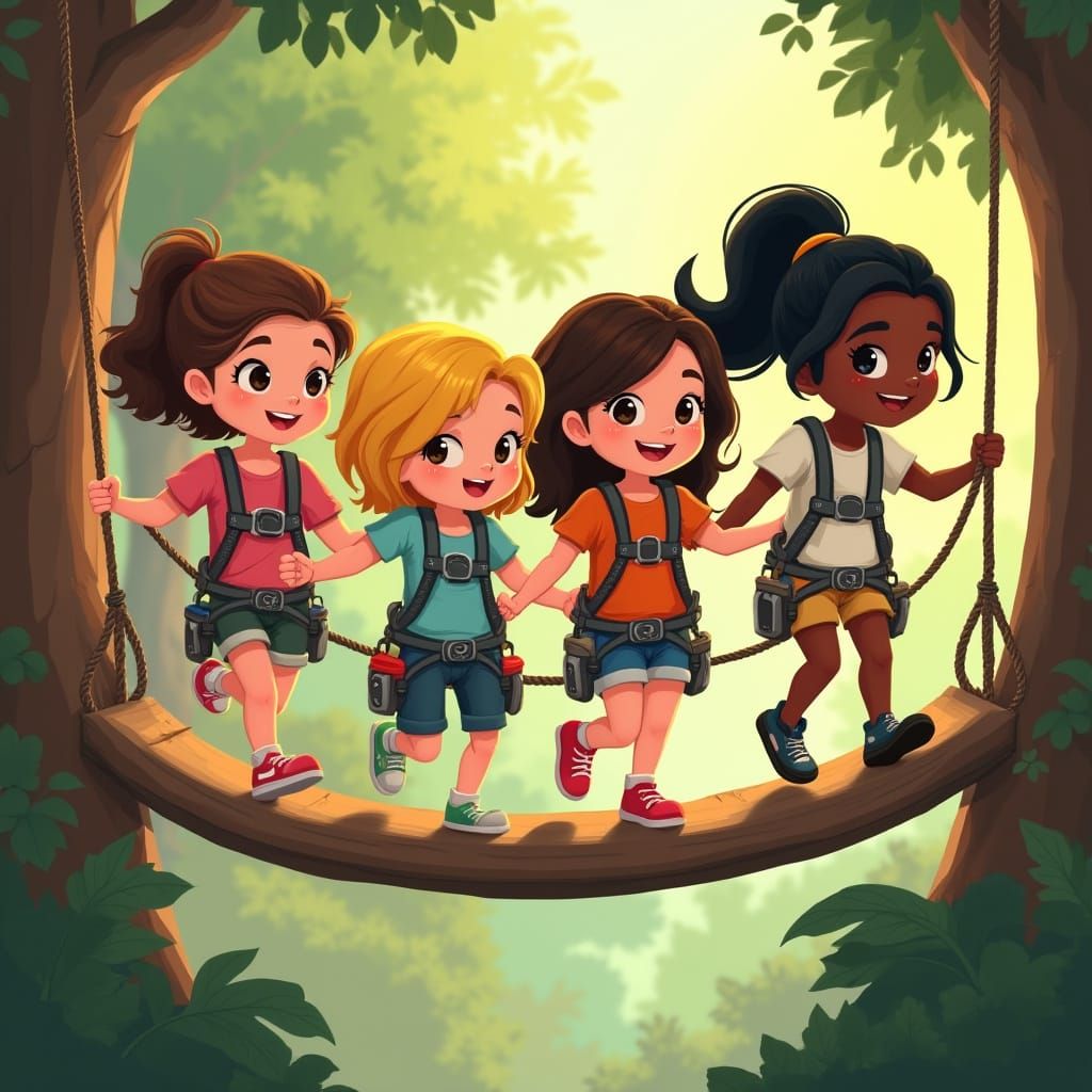 Girls on a Whimsical Forest Catwalk in Cartoonish Style