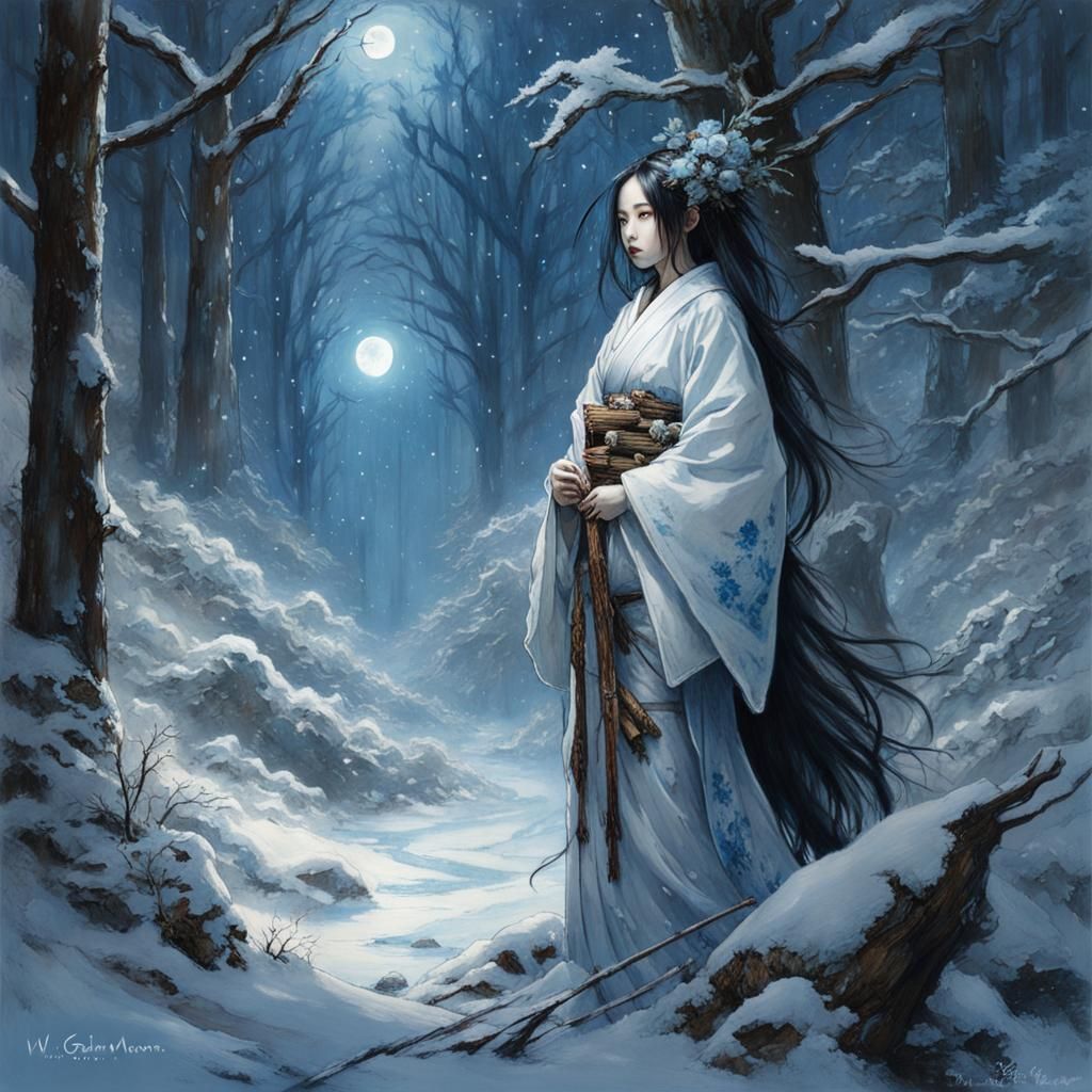 Yuki-onna in Winter Forest: A Dark Fantasy
