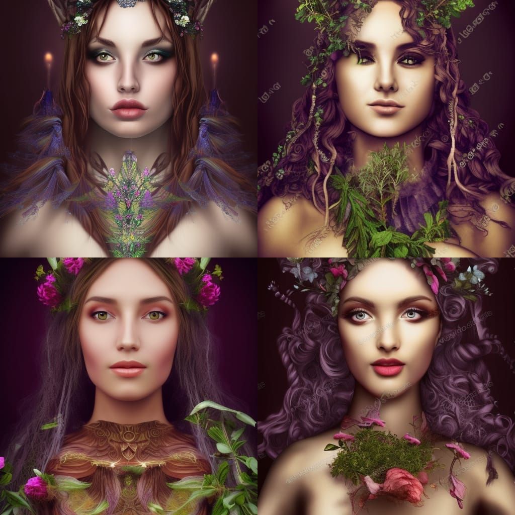 Mystical Ethereal Herb Goddess Portrait