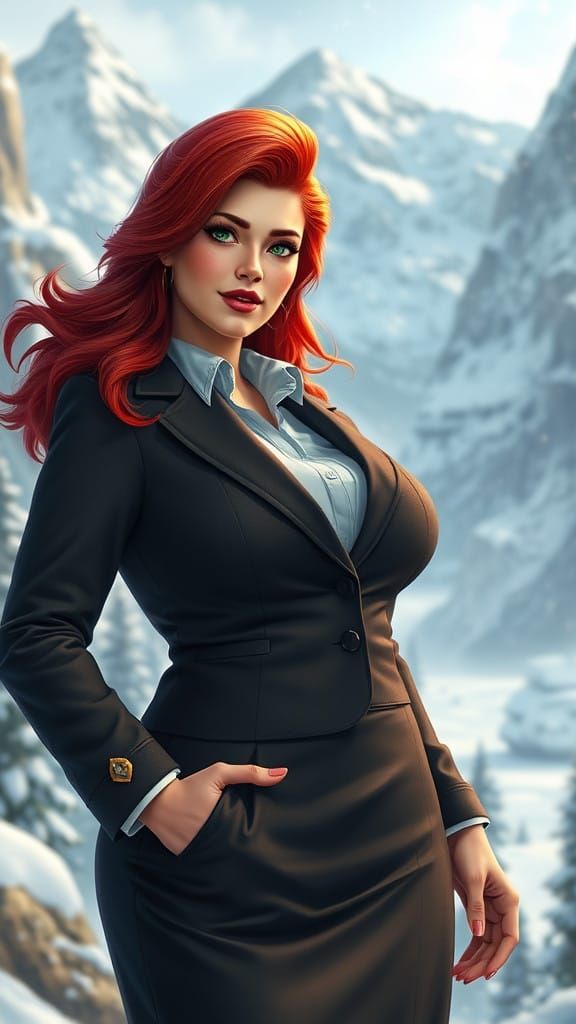 Surreal Businesswoman in Snowy Fantasy Land
