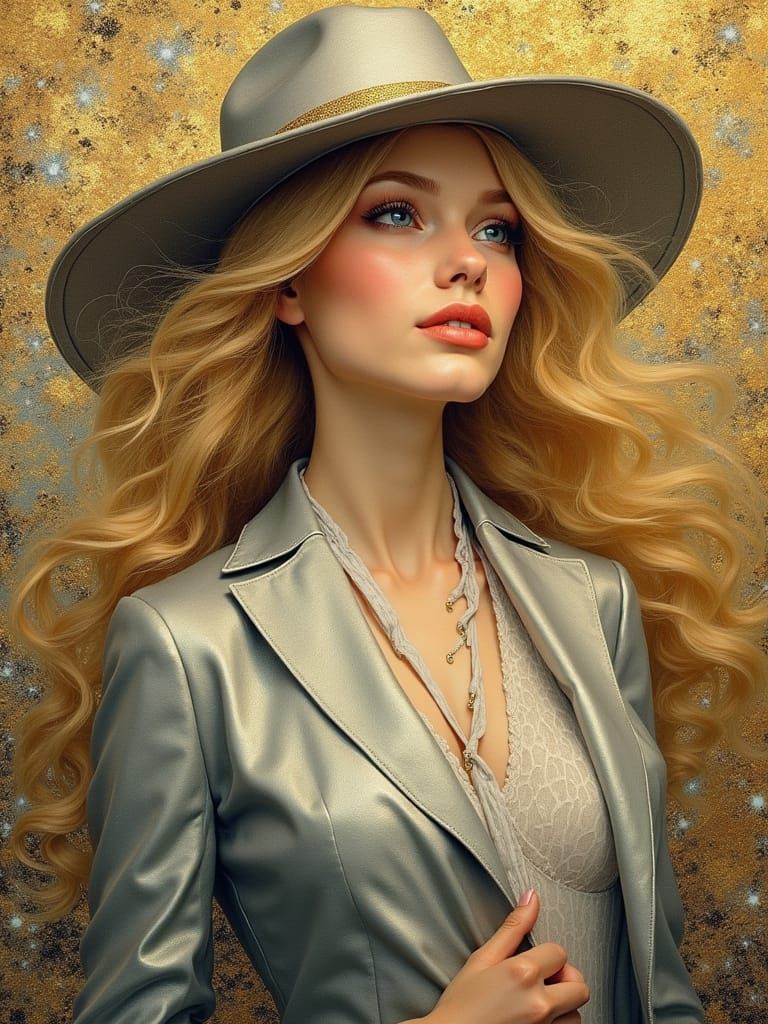 Celestial Woman in Golden Cosmos, Klimt Inspired