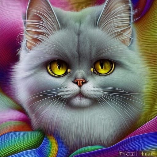 Hyperdetailed Persian Cat with Pearlescent Filigree