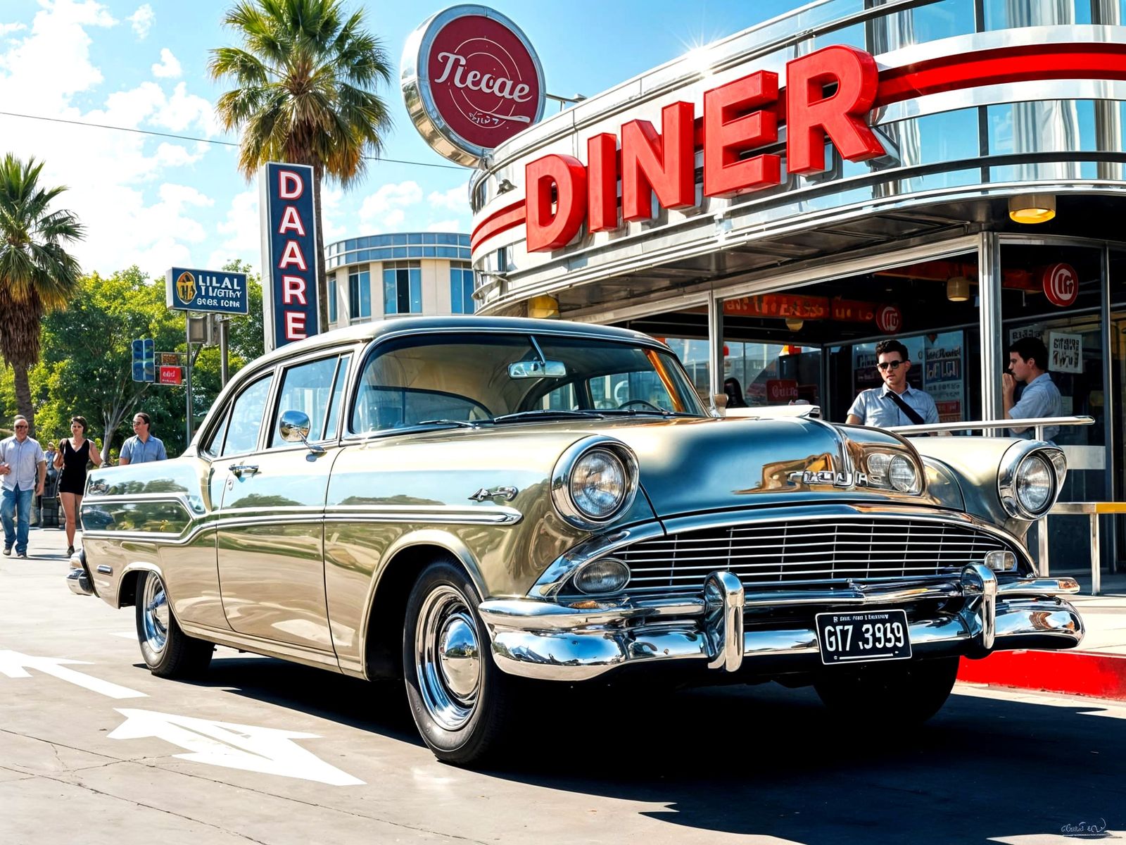 Vintage Chrome FJ Holden in Futuristic Diner Scene