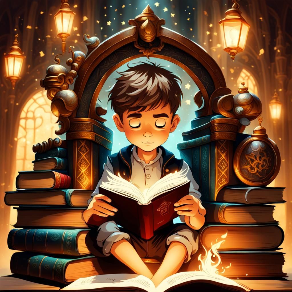Boy Immersed in Fantasy Book