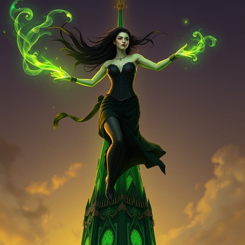 Ethereal Goddess of Dark Fantasy Pulses with Green Magic