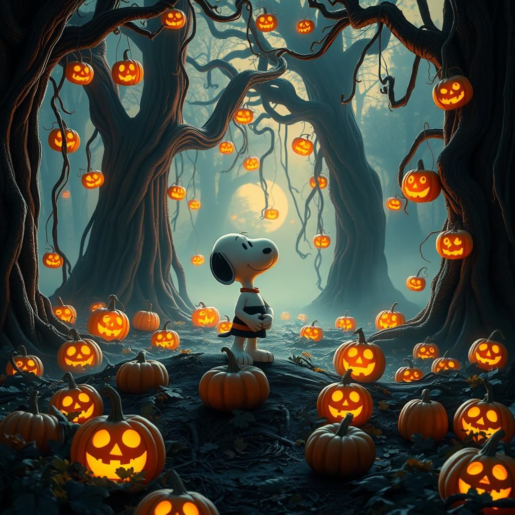 Linus and Snoopy in a Golden Pumpkin Patch