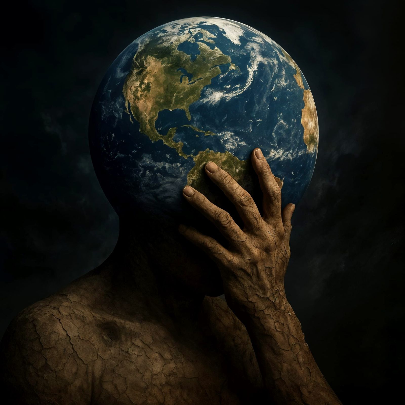 Earth Portrait: Somber Figure in Digital Art
