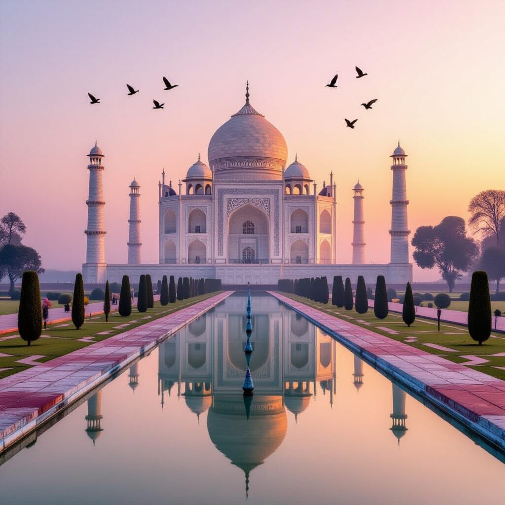Breathtaking Sunrise Over Taj Mahal in Golden Hour Light