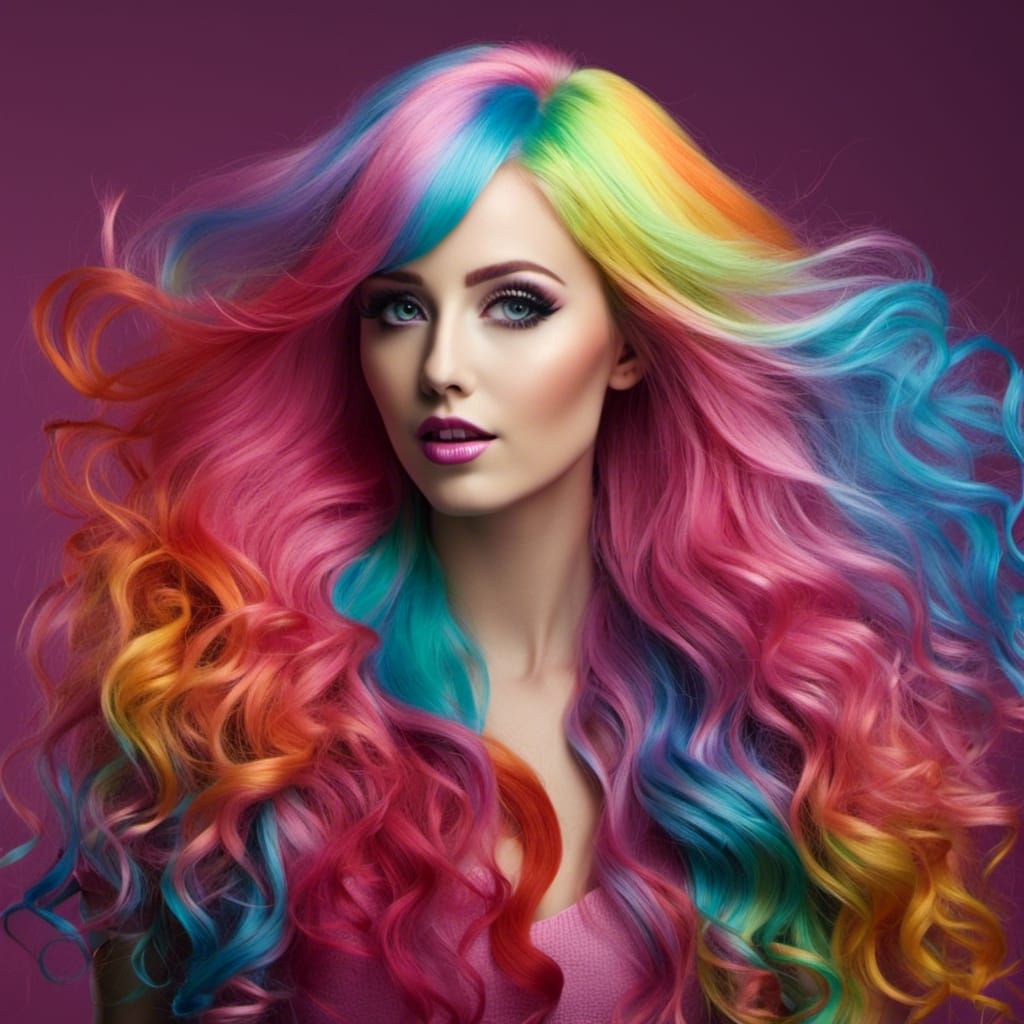 Woman with Rainbow Hair in Candy Style