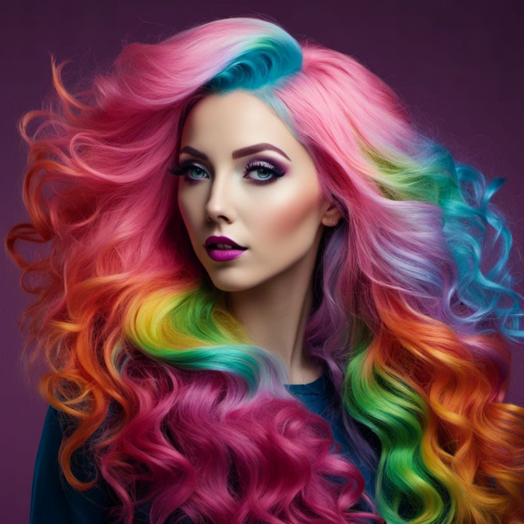 Beautiful Woman with Rainbow Hair in Candyland Style