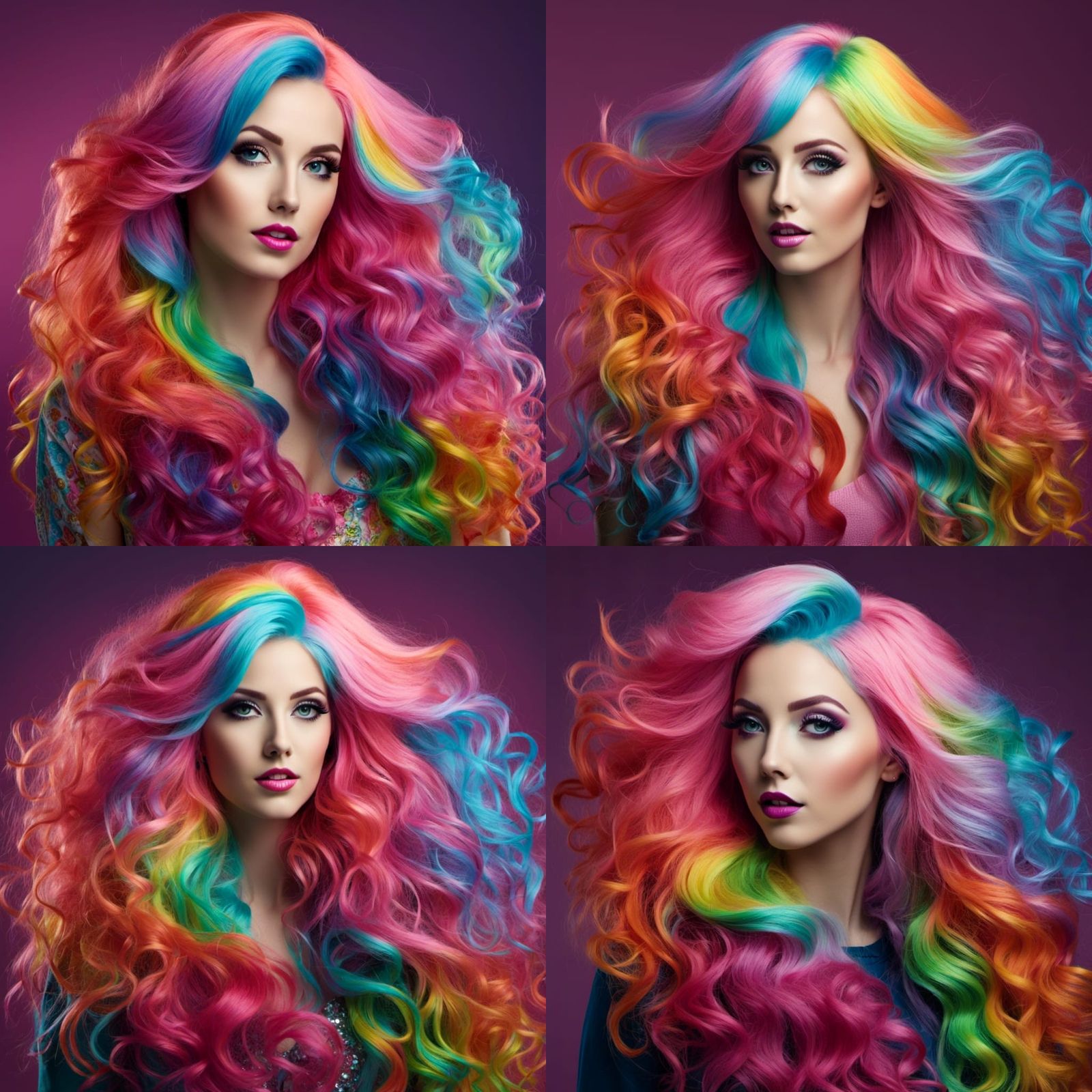 Woman with Rainbow Hair in Candy Style
