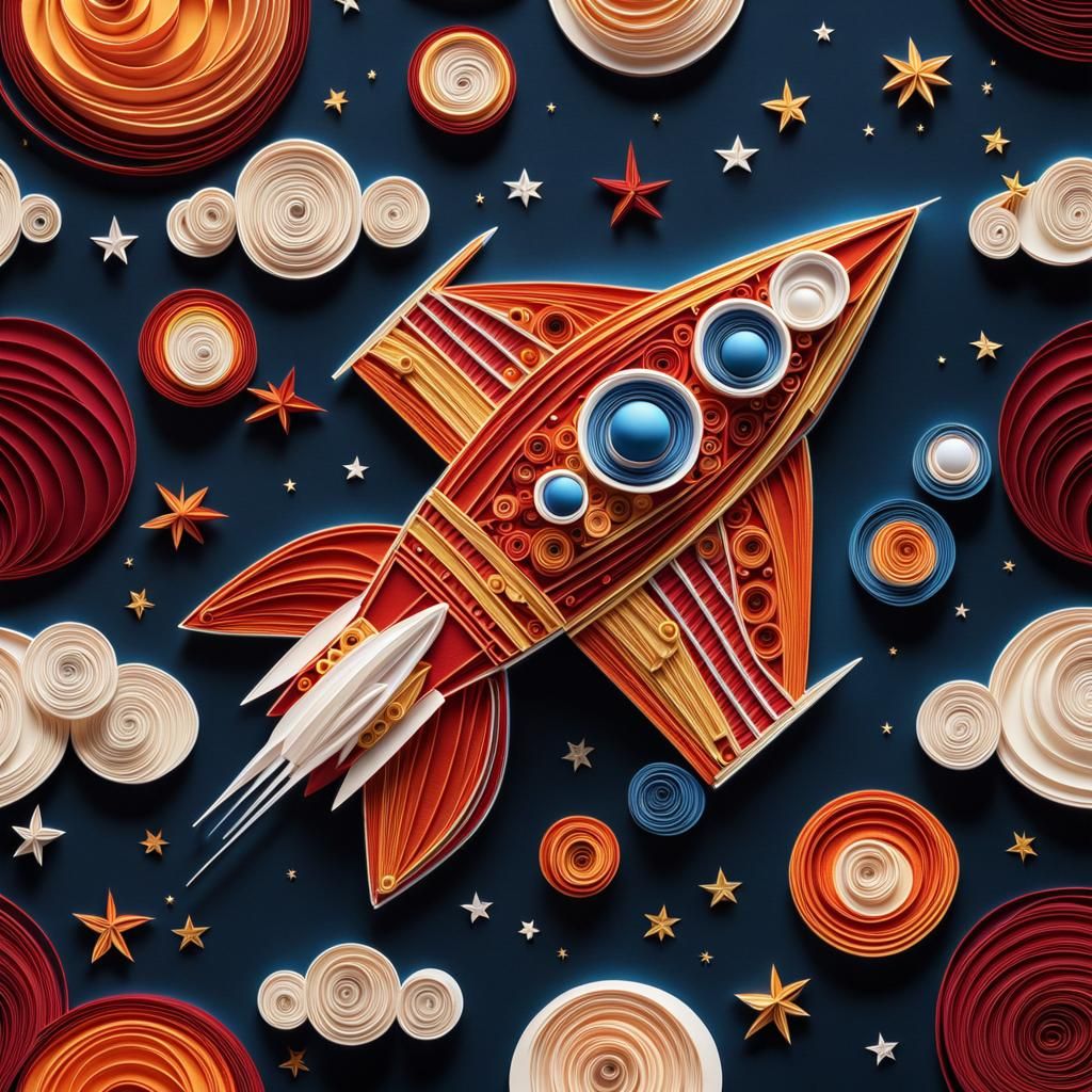 Detailed Papercraft Rocket Soars Through Space