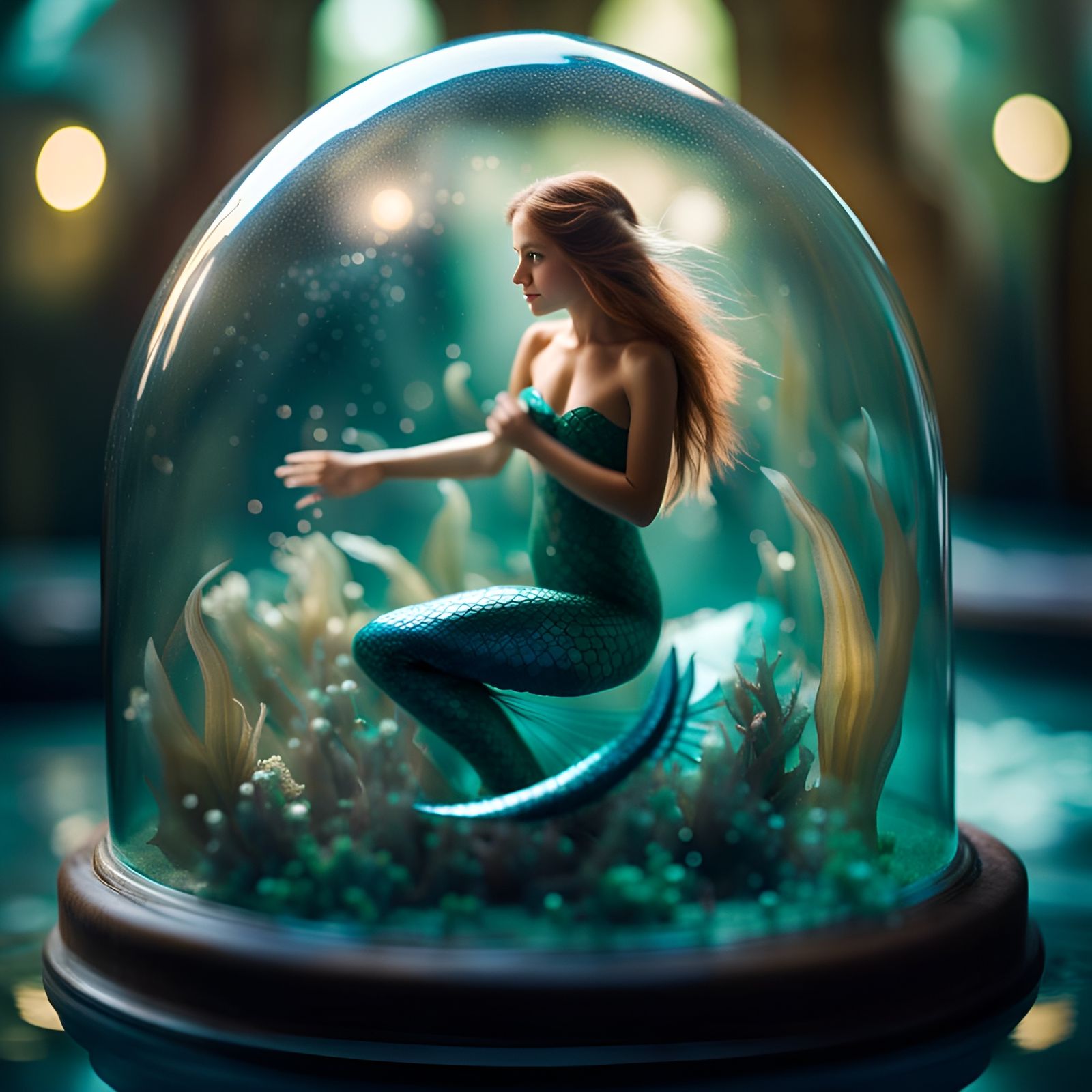 Mermaid Pushing Against Glass Dome: Professional Photography