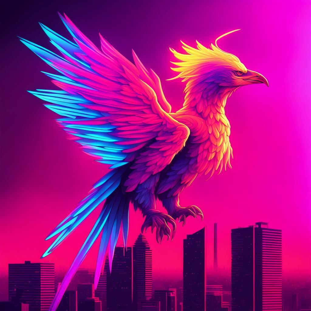 Neon Phoenix in Synthwave Retro Style