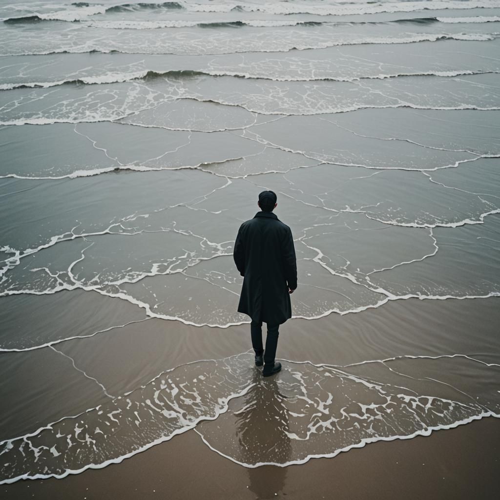 one lone figure stands against the tide..