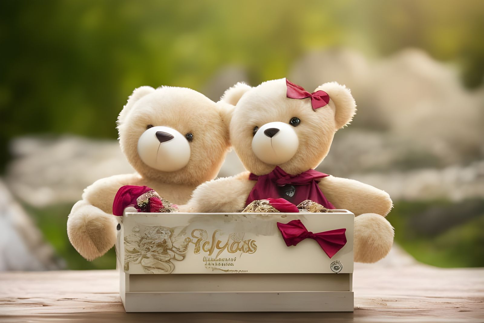 Hyperrealistic Teddy Bears in Wooden Box