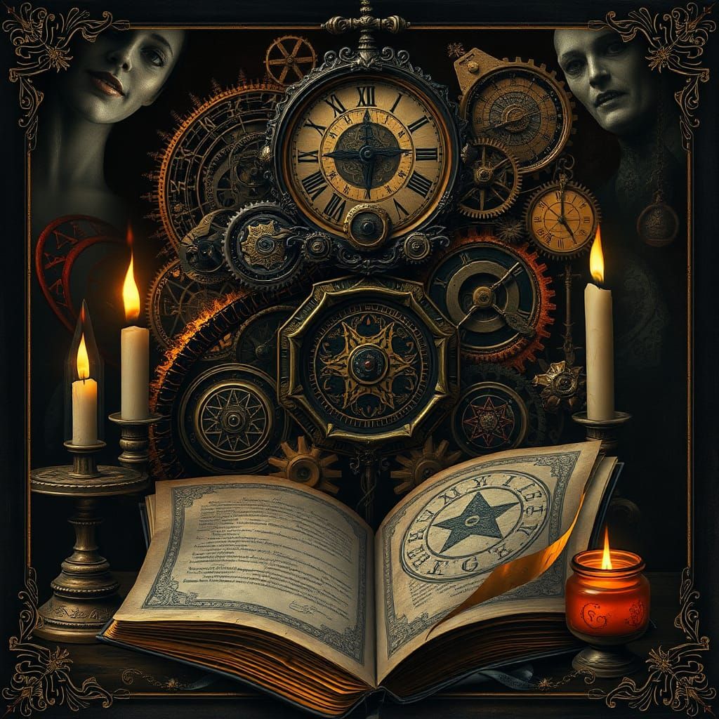 Dark Clockpunk Collage in Mystical Gothic Style