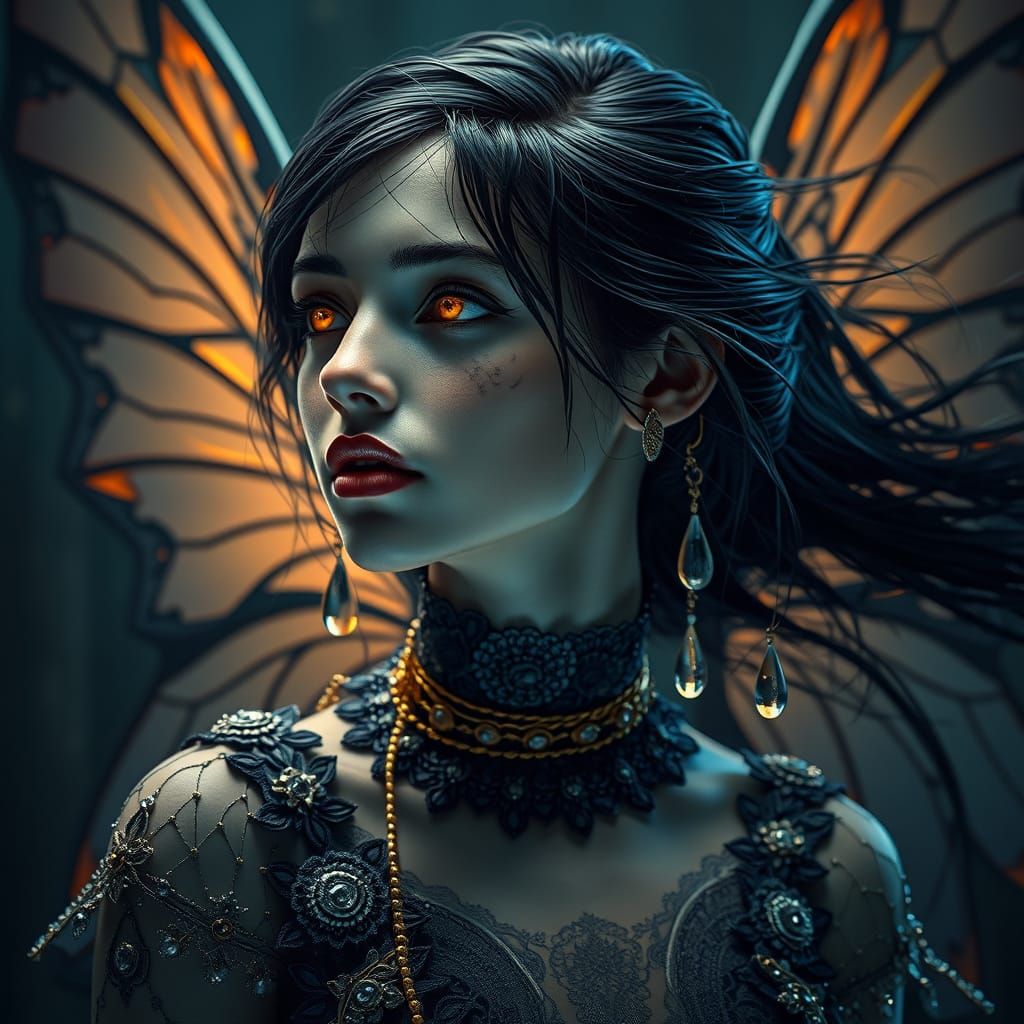 Dark Fairy in Retrofuturist Art Deco Style