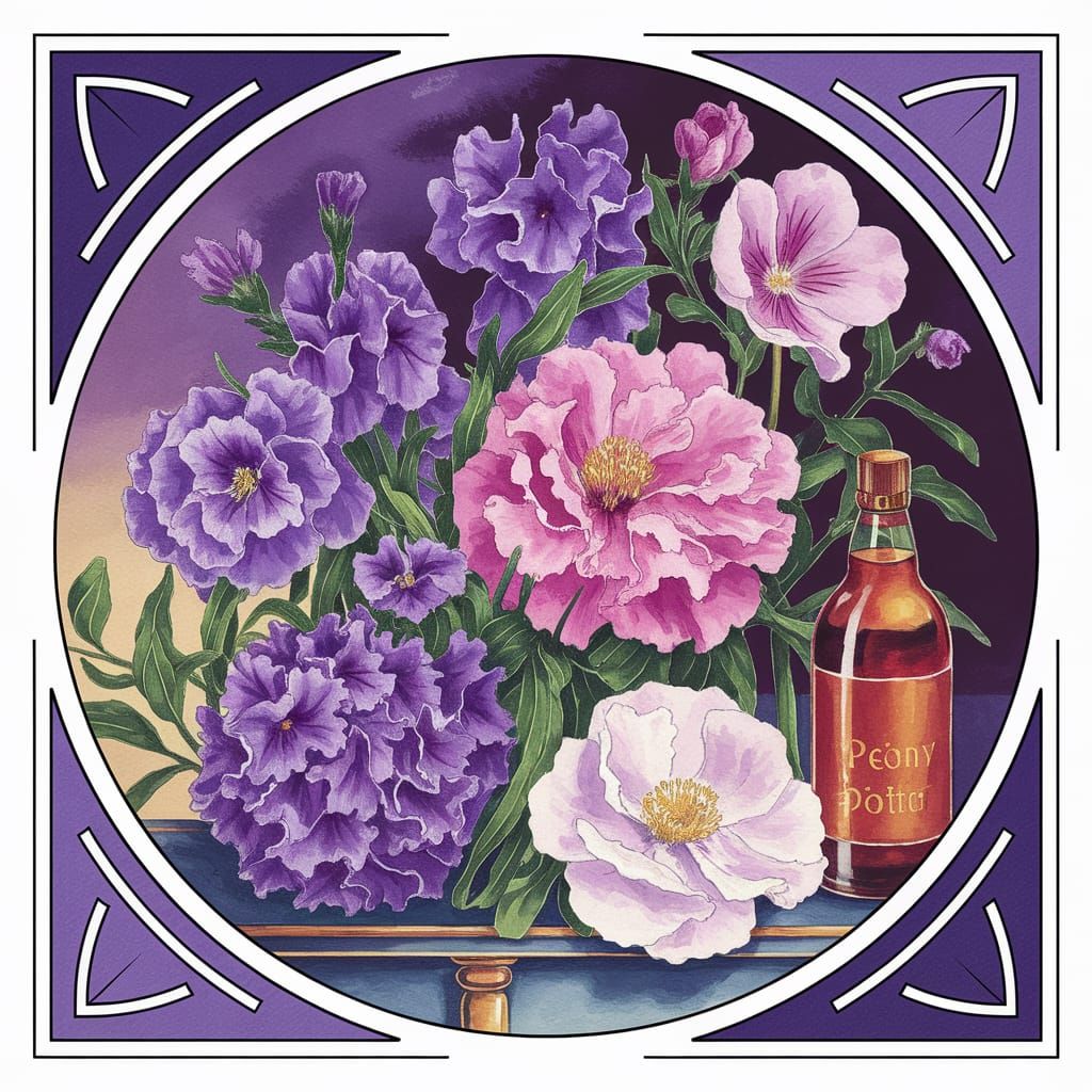 Penstemon, periwinkle, petunia, peony and phlox.