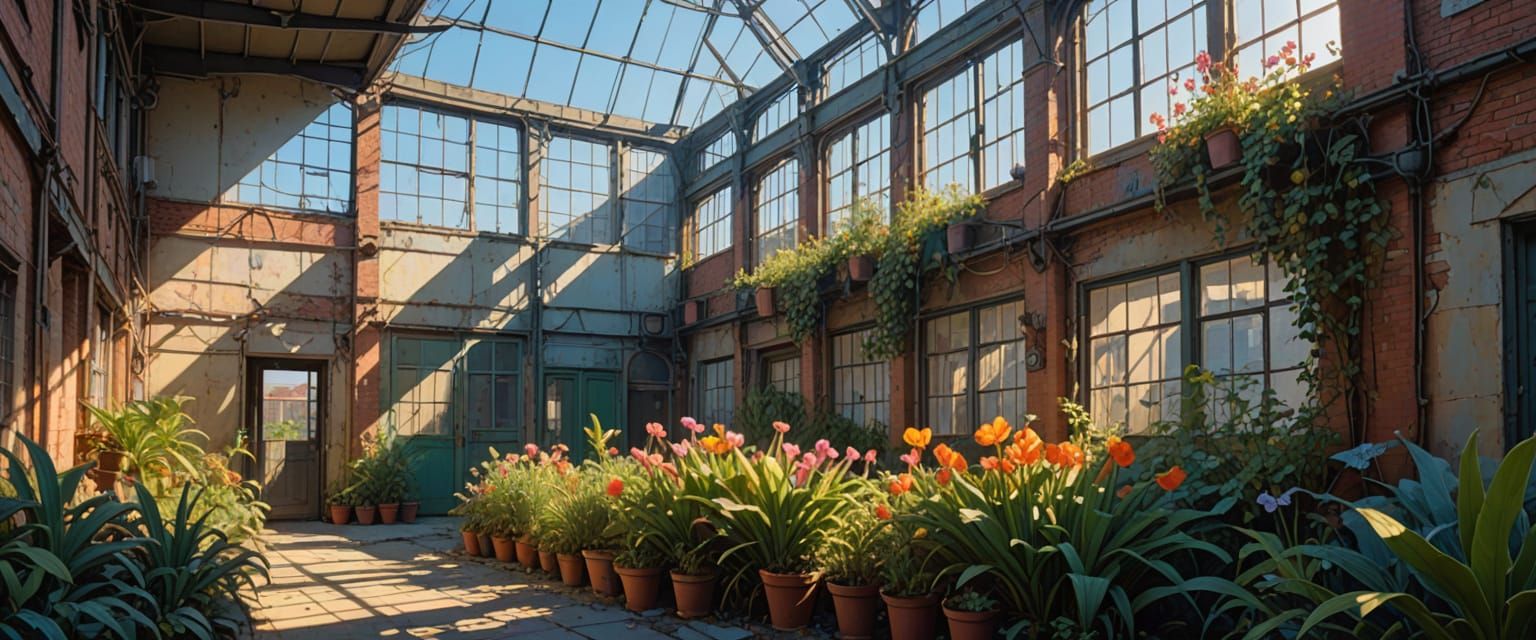 Abandoned Warehouse District in Bright Morning Sunlight