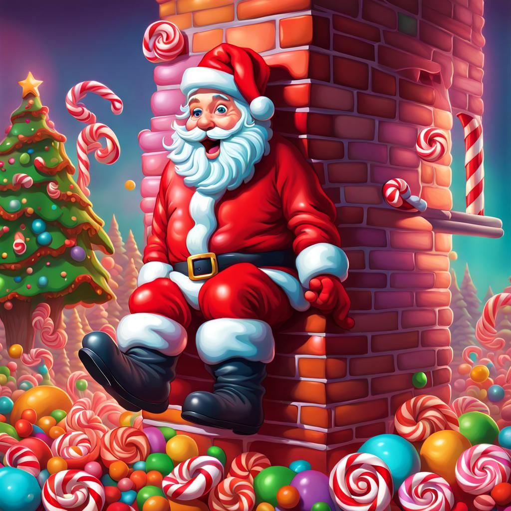 Santa Stuck in Chimney: Candy Art Style