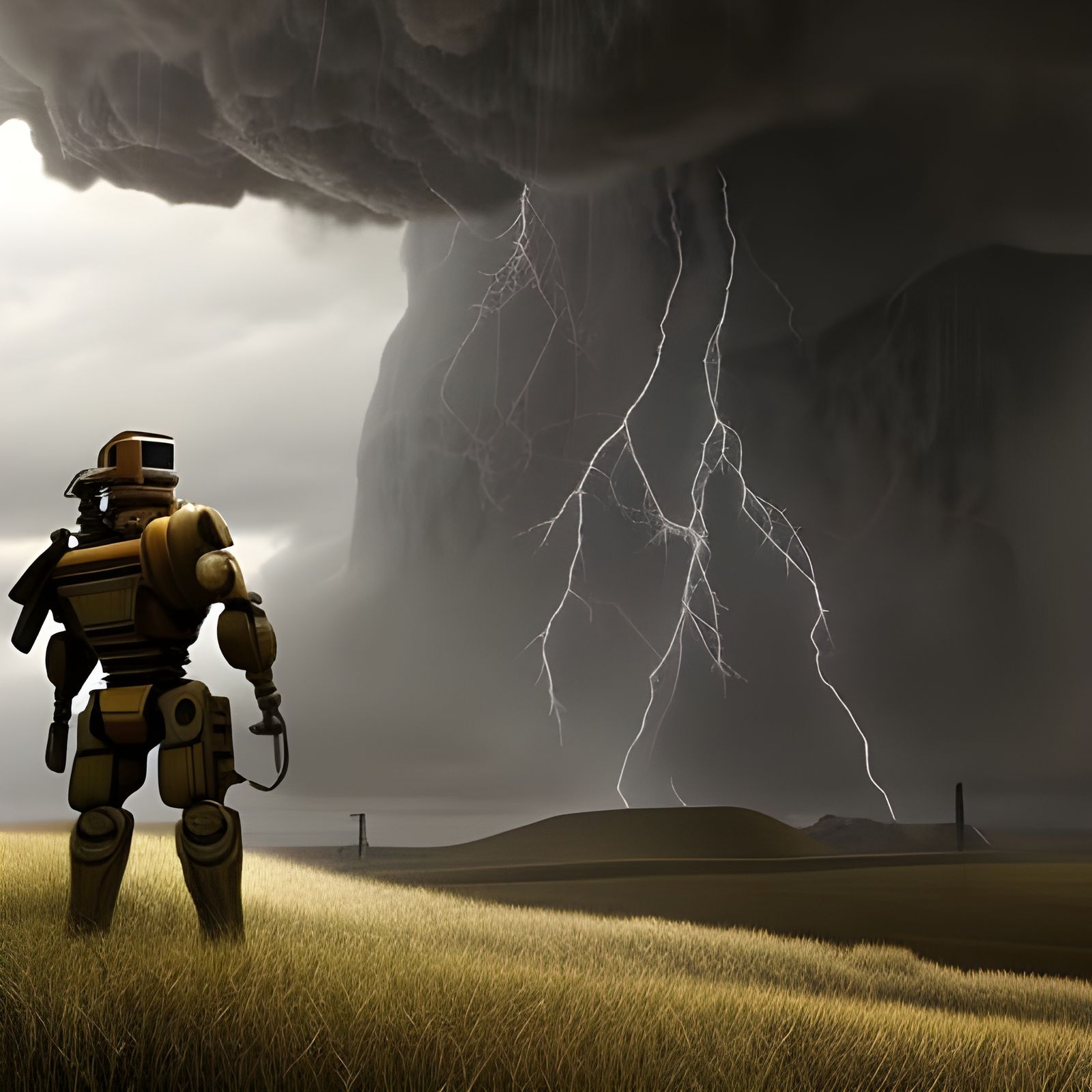 Robotic Farmer Observes Approaching Electrical Storm