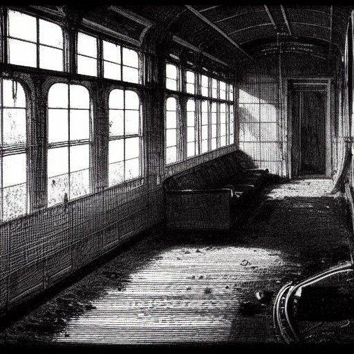 Abandoned Traincar Interior: Black and White Horror