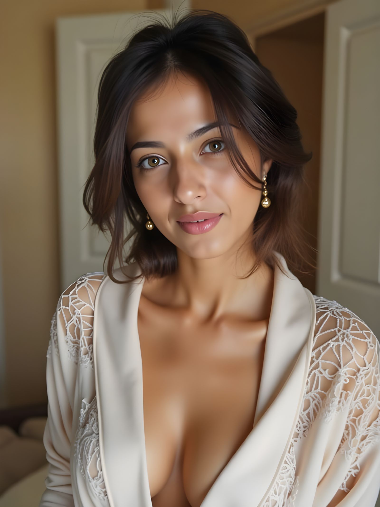 Ethereal Middle Eastern Beauty in Luxurious Bathrobe