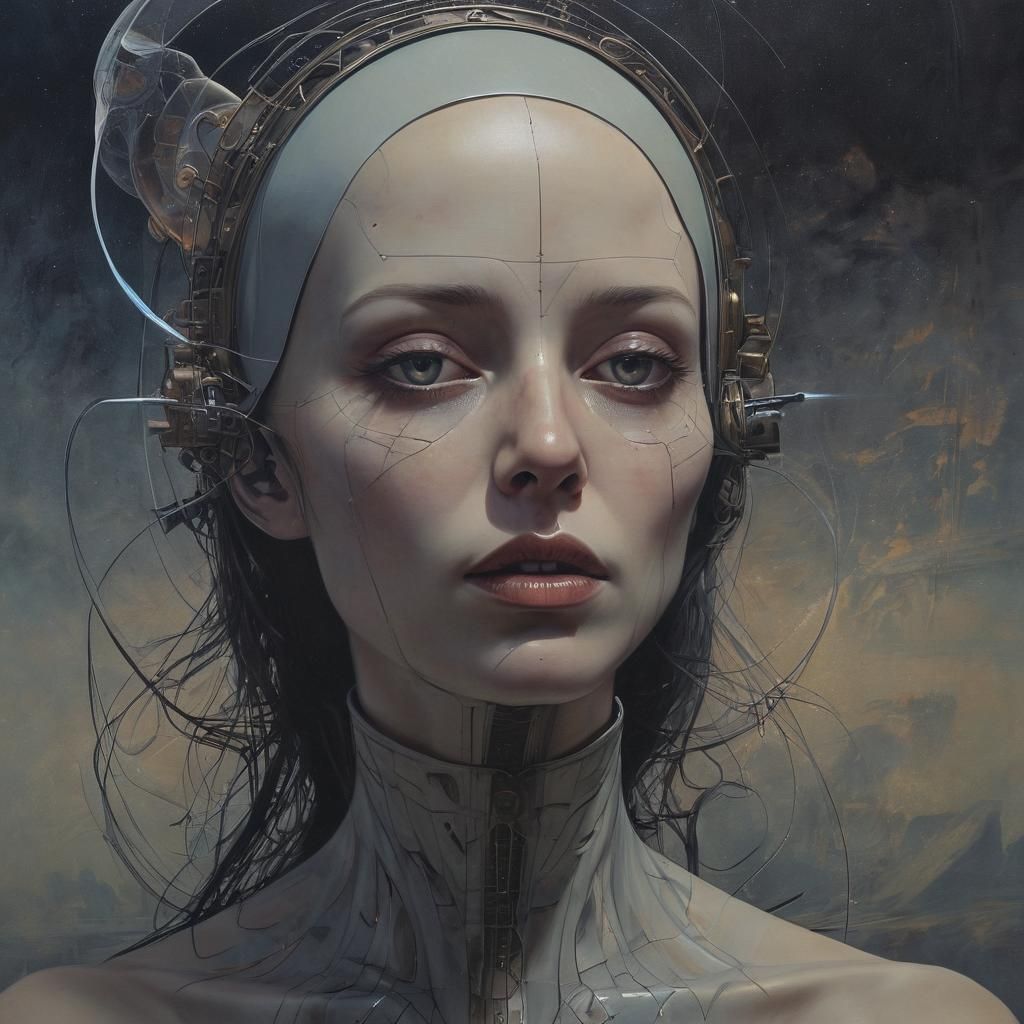 Moebius Style Dark Gothic Sci-Fi Painting