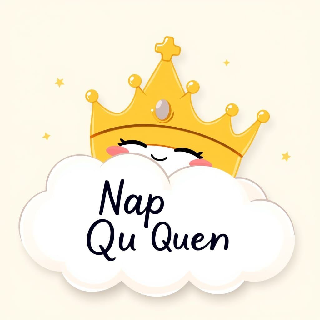 Cute Cartoon Crown Sleeping on Cloud, Nap Queen Vector Art